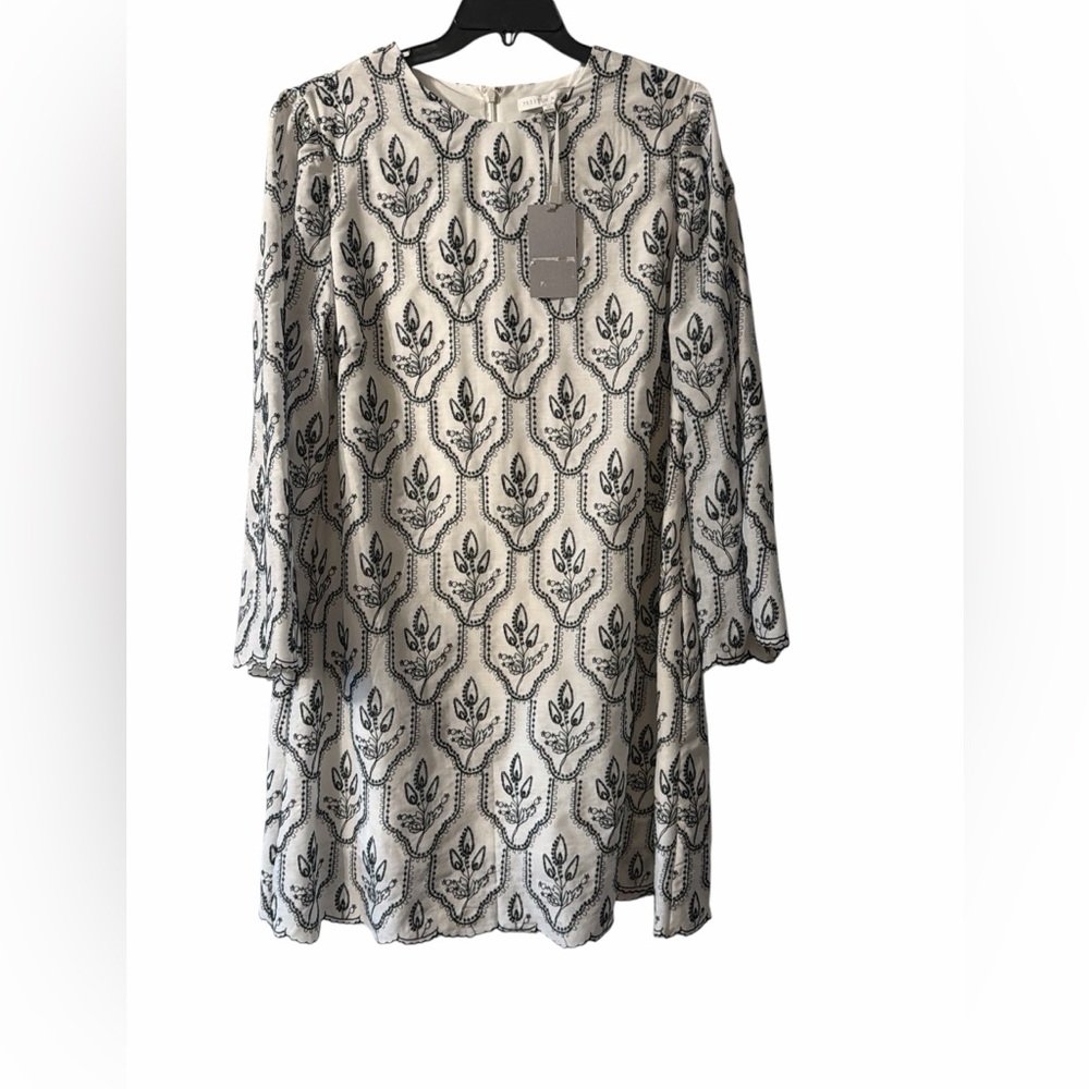Preston & York Embroidered Dress Size 14 NWT Black White Scalloped Hem